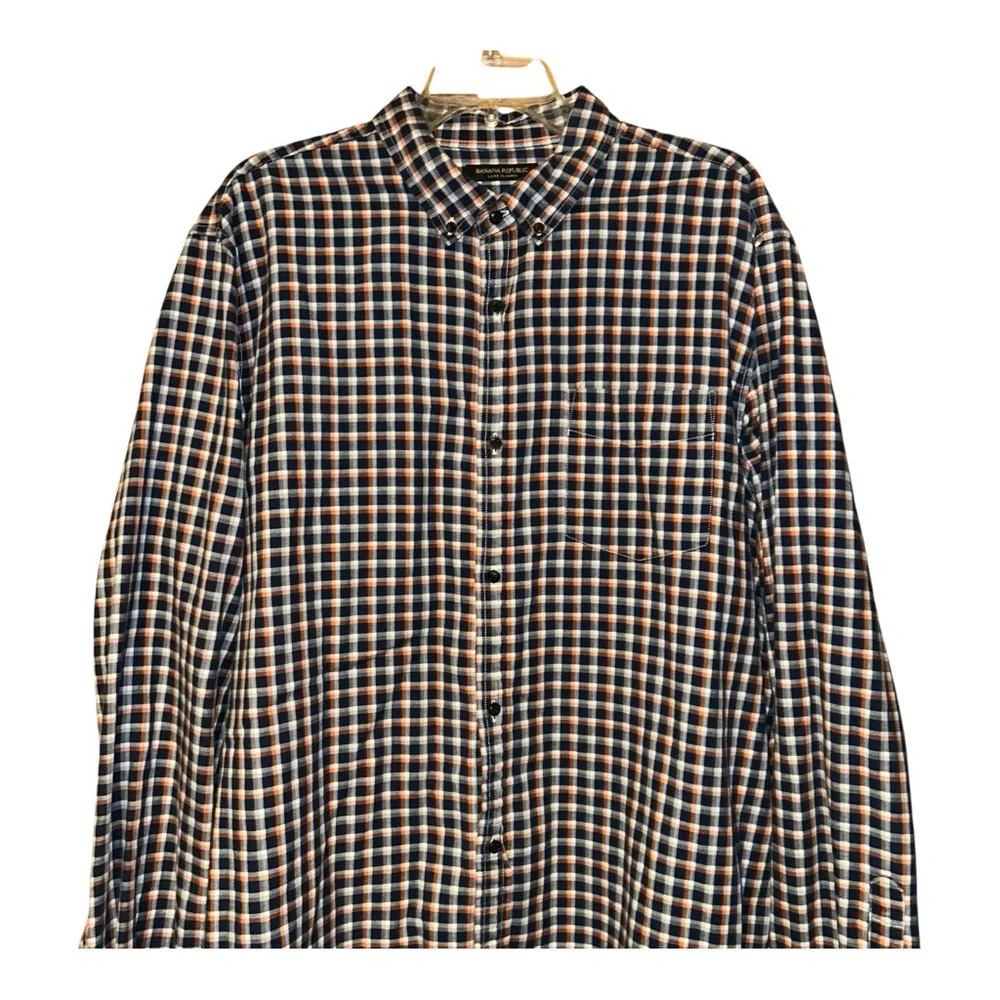 Banana Republic Luxe Flannel Shirt Slim Fit Mens XXL Tall‎ Plaid Cotton Grunge